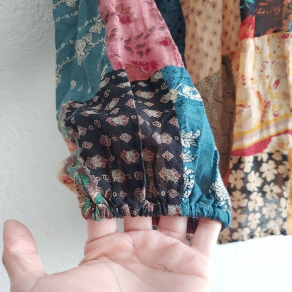 Made from the Earth Patchwork Peasant Boho Long Sleeve Top MEDIUM Hippie Bohemia - Picture 4 of 7